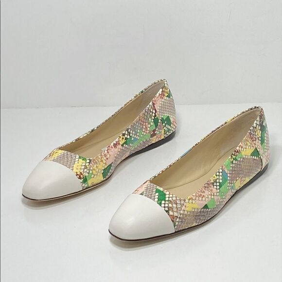 Jimmy Choo Cap-Toe Snakeskin-Embossed Leather Ballerina Flats size 35.5 - Picture 2 of 10